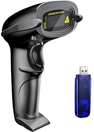 NADAMOO Wireless Barcode Scanner 328 Feet Transmission Distance USB Cordless 1D Laser Automatic Barcode Reader Handhold Bar Code Scanner with USB Receiver for Store, Supermarket, Warehouse - Black