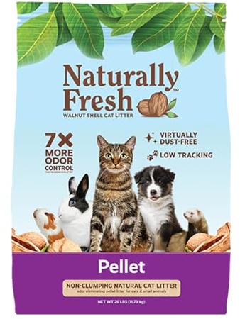 Naturally Fresh Cat Litter Made From Walnut Shells, Pellet Non-Clumping, Sustainable, and Upcycled, 26 Lbs