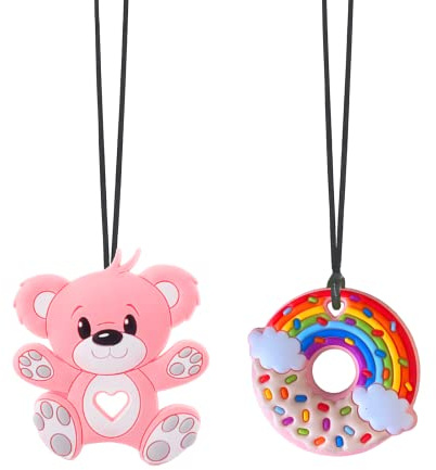 Giocattoli da masticare per bambini autistici, confezione da 2 collane da masticare sensoriali in silicone per uso alimentare, massaggiagengive masticabili per motori orali, ADHD