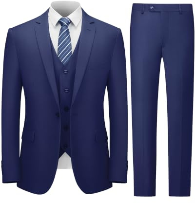 Cooper & Nelson Costume 3 pièces pour Homme, Coupe ajustée, Veste Unie à Un Bouton avec Cravate, Ensemble Smoking, Bleu Marine, Taille 4XL