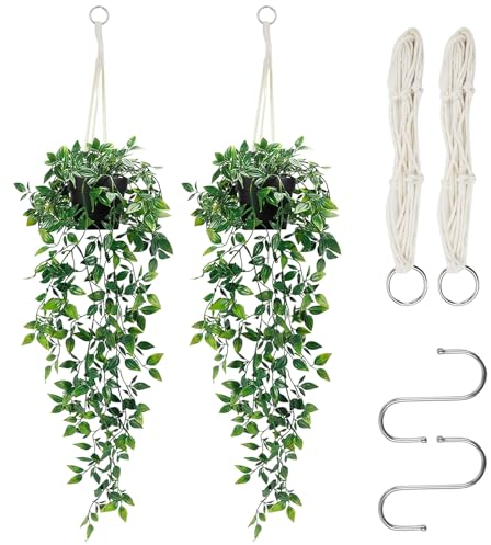 INSANYJ Hängepflanze Künstlich mit Töpfen, 2 Stück 80cm Kunstpflanze Hängend, Künstliche Pflanzen Eukalyptus, Plastik Fake Pflanze Deko Modern Wohnzimmer Balkon Schlafzimmer Zimmer Tischdeko