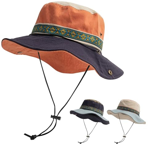 TAGVO Sombrero de Algodón Unisex de Pesca con Cordón Cortaviento Ajustable, Safari Vaquero Vintage con Protección UV, Gorra de Jungla UPF 50+