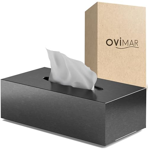 ovimar Kosmetikadukslåda Styggehoe | tillverkad av ädelt rostfritt stål | Gunmetal | Näsdukshylla, dispenser för pappershanddukar eller kosmetikadispenser för badrum, kök eller matbord | valfri