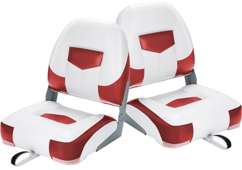 KOMFOTTEU 2er Bootssitze klappbar, Gepolsterter Bootsstuhl aus PVC & PP, Steuerstuhl 11cm dicke Hochelastischer Schaumstoff, Boart Seat Belastbarkeit bis 110 kg, 50x52x42 cm (Rot)