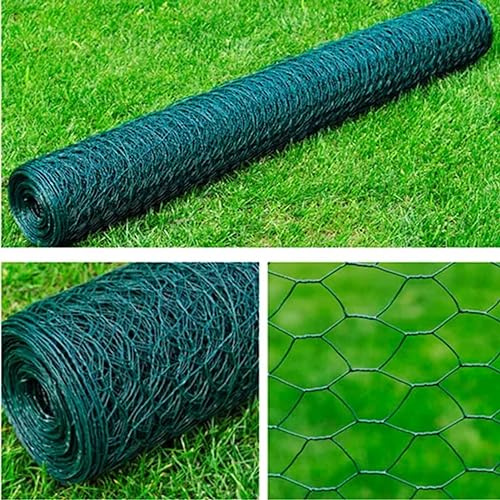 Sufrk Valla de malla hexagonal de acero galvanizado, 1 x 25 m, verde oscuro, valla de jardín, valla de paisaje, panel ornamental, panel de valla para exteriores, barrera de animales, borde de cama de
