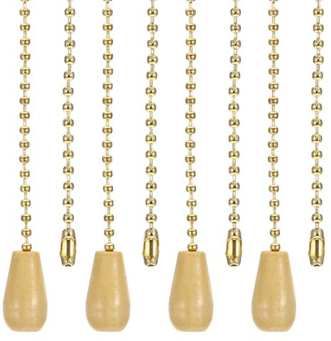 PATIKIL 1M 3.3ft Ceiling Fan Pull Chain, 4 Pcs Beaded Pulls Cord Extender Wooden Pendant for Fan Light Chandelier Table Lamp Pulling Switch, Gold Tone