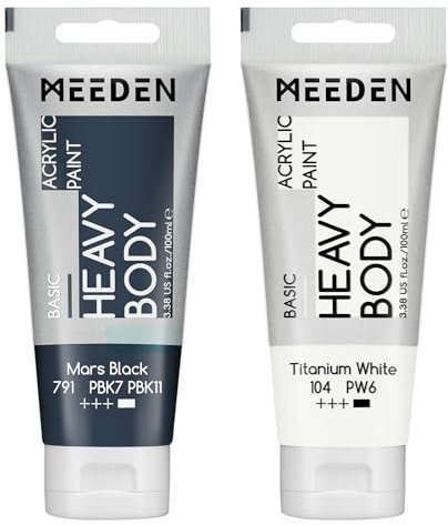 MEEDEN Mars Schwarz Acrylfarbe: Heavy Body Acrylic Paint zusammen mit zusätzliche Titan Weiß - 2 x 100ml Einzel Acryl Farben Tube Set