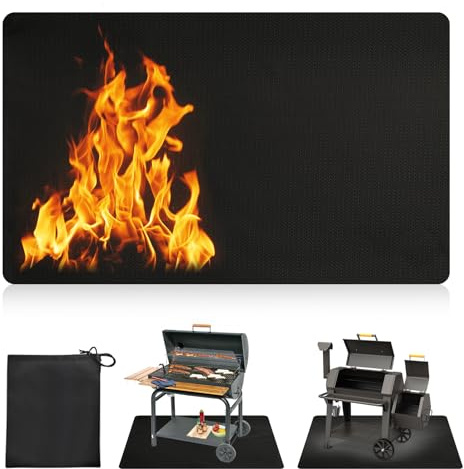 Yallmie Brandsäker grillmatta utomhus, 122 x 165 cm vikbar glasfibersilikon grill matta golv brandsäker matta, brandsäkert underlag grillmatta golvskydd värmebeständighet upp till 2000 °F för BBQ
