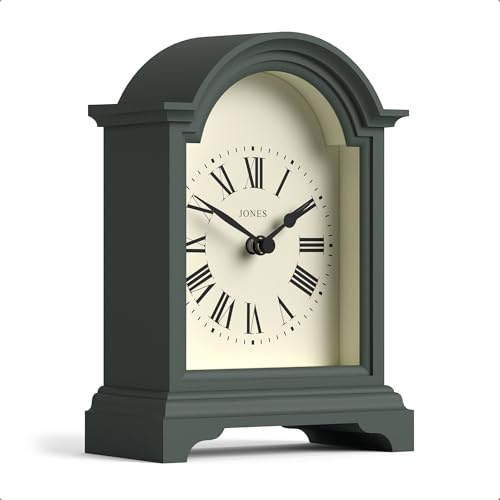 Jones Clocks® Bistro Orologio a camino | Piccolo orologio classico a arco superiore a carrozza | Verde | Stile classico contemporaneo per caminetto, scrivania, tavolo, mensola e comodino