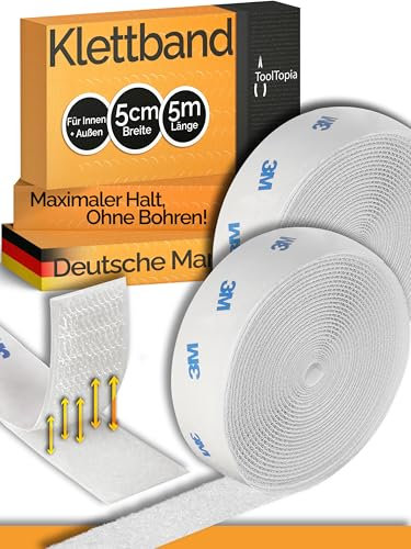 Bande Velcro autocollante extra forte 50 mm x 5 m Blanc (colle 3M), ruban adhésif pour bricolage, maison, couture