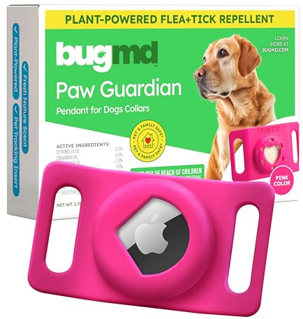 BugMD Paw Guardian Flea and Tick Prevention Pendant for Dogs with AirTag Holder, Plant-Powered Flea and Tick Control for Collars and Harnesses, (15.14 Grams) Pink