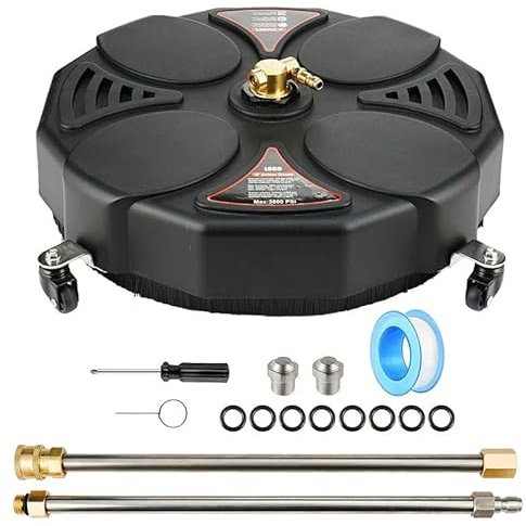 Surface Cleaner for Pressure Washer, Driveway Power Washer Attachment with 2 Extension Wands and 2 Replacement Nozzles, 4000 PSI, Black (15 inch)