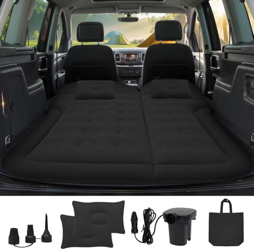 Howduoyu SUV Air Mattress for Camping, Air Mattress for Car Compatible with SUV, Camping Bed with Pump, Inflatable Sleeping Pad for Car Backseat, Truck Travel Bed for Road Trip (Black)