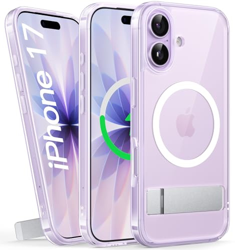 SIXBOX Coque Magnétique pour iPhone 17 avec Support, Transparente | Compatible avec MagSafe, Anti-Yellowing, Protection Complète de l'appareil Photo Mat Translucide Housse pour iPhone 17
