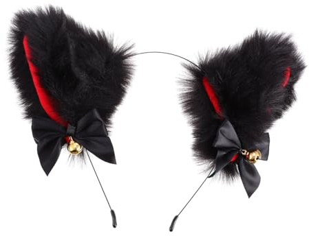 WOONEKY Diadema Niña con Orejas de Gato Negras de Felpa con Lazo y Campanas Accesorio Cosplay y Cómodo para Fiestas y Disfraces Temáticos
