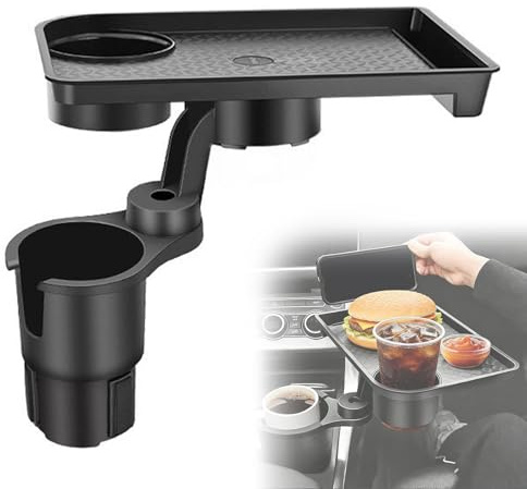 Getränkehalter Auto Expander - 3-in-1 Becherhalter Auto mit 360° drehbarem, abnehmbarem Tablett sowie Verstellbarer Basis, Einstellbarer Einsatzbereich von 6,5-9,4 cm, Schwarz
