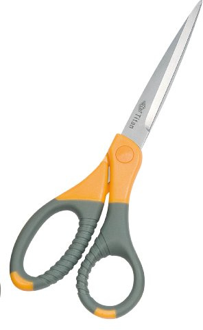 Wedo 9858 universalsax (titan plus, belagt rostfritt stål, med specialslipning, gummerade mjuka handtag även för vänsterhänta, 21,5 cm) grå/gul