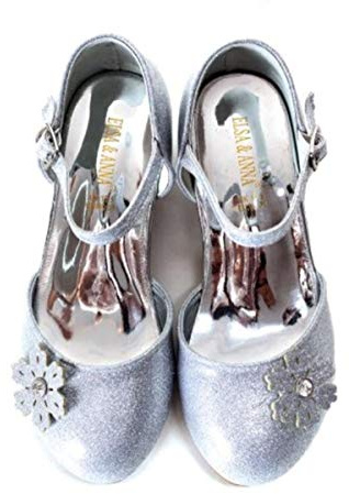 ELSA & ANNA Scarpe da principessa per ragazze - Scarpe con tacco 3cm - Scarpe per costumi Elsa glitterate per feste e compleanni - Tacchi alti per bambini SHOES2 (Silver, numeric_33)