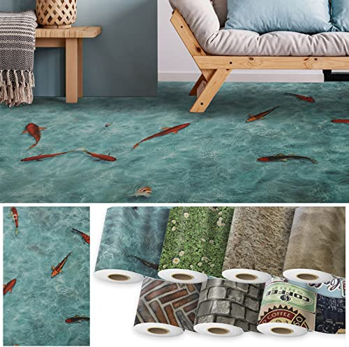 Moonlight 3D - Rivestimento per pavimento in PVC, lunghezza su misura con effetto 3D (200 x 1000 cm, Koi)