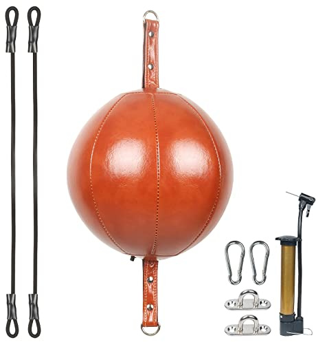 InnoLife Double End Punching Ball Striking Punching Bag Kit, Speed Striking Reflex Kit with Bungee Cords Perfect for Reaction, Agility, and Hand Eye Coordination Training (Brown)