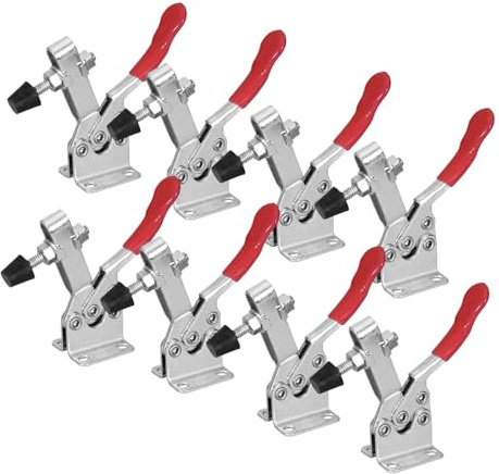 POWERTEC 8PK Toggle Clamp, 300 lbs Capacity, 201B Quick Release Horizontal Clamps w/Antislip Rubber Pressure Tip for Woodworking Jigs and Fixtures, Welding, Drill Press, Crosscut Sled (20327-P2)