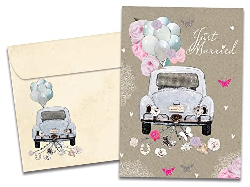 Tree-Free Greetings Wedding Greeting Card - Unique Congratulations Design Inside & Out - 1 Card + Matching Envelope, 5 x 7 - Just Married (GO61249)