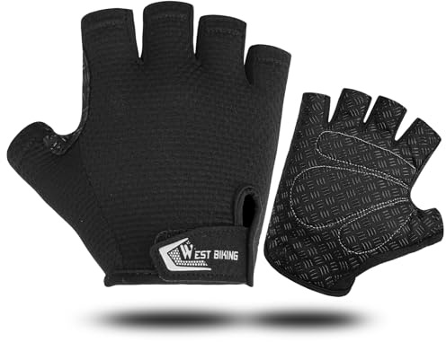 Jupsk Cycling Gloves, Half Finger Bicycle Gloves Anti Slip Gel Pad Bike Gloves Breathable MTB Gloves Fingerless Sports Gloves for Men and Women