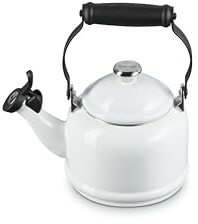 Le Creuset Enamel On Steel Demi Tea Kettle with Metal Finishes, 1.25 qt., White