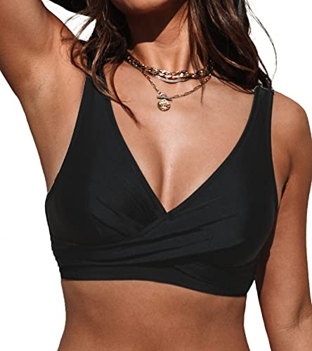 CUPSHE Traje de baño de mujer con tirantes anchos fijos, Negro -, XL
