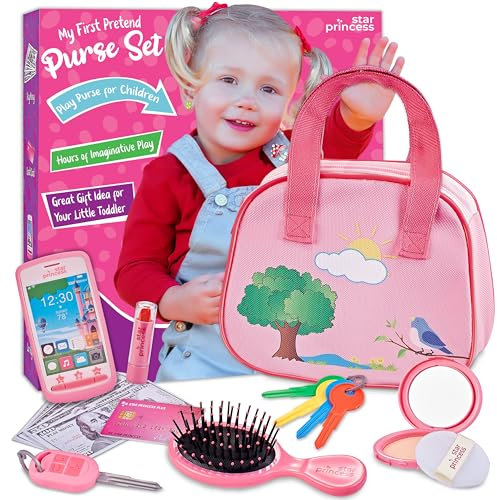 Star Princess Sac à Main de Jeu pour Enfants avec Accessoires, Jouets pour Filles avec Maquillage, Clés, Smartphone - Jouets à Habiller - Cadeau d'Anniversaire