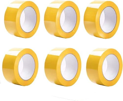 IZMAH LTD 6 x Parcel Packaging Tape 48mm x 66m Yellow Acrylic Heavy Duty Cartoon Sealing Tape for Moving Box House Shipping Warehouse Industrial Uses