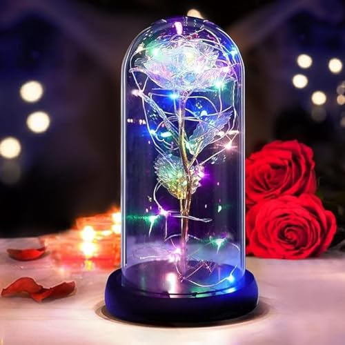 copap Ewige Rose Im Glas, Schöne und das Biest Rose, Galaxy Rose mit LED, Romantische Geschenke für Frauen, Rosen Geschenke für Geburtstag, Muttertag, Hochzeit, Abschluss, Jahrestag (Farbige Rose)