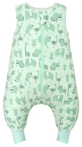 JiAmy Baby Sleeping Bag 1.0 Tog, Super Soft Cotton Baby Sleep Sack with Leg for All Season, Wearable Blanket with Feets Best Gift for Boys 70/6-18 Months, Green