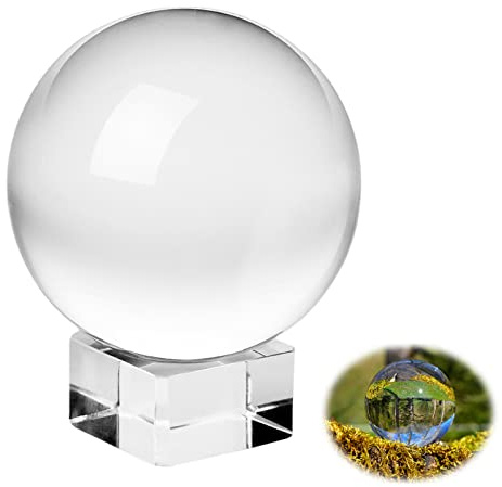 Glaskula kristallkula: K9 klar kula glasboll 80 mm fotografi klar kristallkula med rund träbas för fotografi tillbehör linsboll spådomsboll, gåva för hobbyfotografering