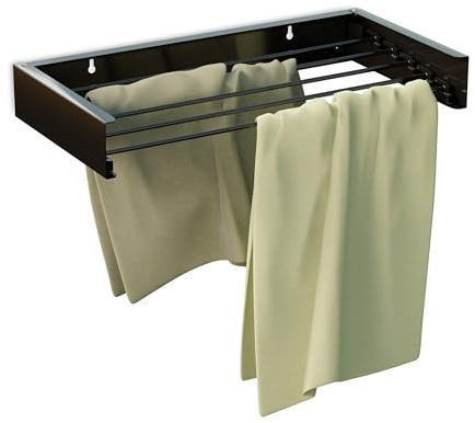 Relaxdays Wandtrockner einklappbar, 4,15 m Trockenleine, HBT: 11,5x85x42,5 cm, platzsparender Wandwäscheständer, schwarz