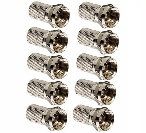 TECHZOCO 10 connettori coassiali tipo F maschio per cavo antenna TV, connettori F maschi con sistema di montaggio a vite, connettore antenna tipo F, diametro 6,4 mm, confezione da 10