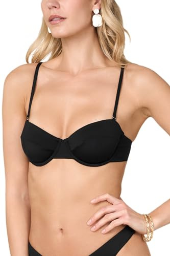 Goldenpoint Bañador de color liso para mujer, parte alta del bikini – Balconette Push Up con aros, traje de color liso, Negro , 85B