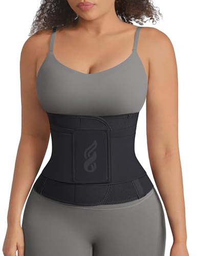 FeelinGirl Waist Trimmer Belt Body Shaper Adjustable Corset for Tummy Slim Waist Cincher Hook Loop Closure Black S