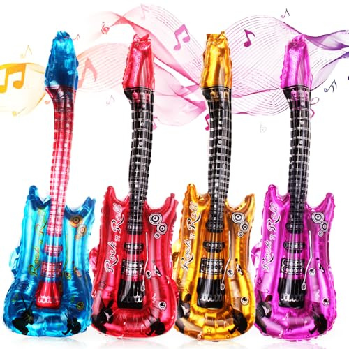 Lot de 8 ballons en aluminium pour guitare - Étanche - Accessoires de fête - Guitare pour instrument de musique - Thème karaoké - Festival - Concert - Carnaval - Rock and Roll Party