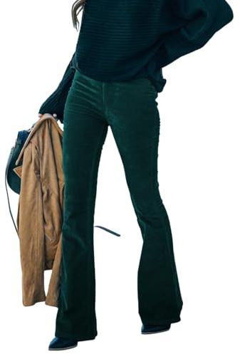 Pantalón de cordón para mujer con campana, pantalón de cordón para mujer con cintura elástica estilo campana 2025 Herbsthose, verde, M