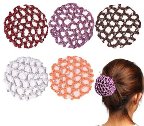 UIEXAY 5 Pezzi Retina Capelli, Retine per Capelli con Strass Riutilizzabili, Diametro 10cm Regolabile in Poliestere Elastico, per Lavoro Servizi, Danza, Matrimoni e Gestione Capelli Sfuggiti