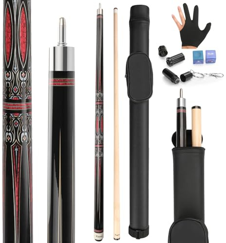 KMISE Pool Cues, Professional Billiard Cue Stick with Hard Case 58 Maple Pool Cue Stick Kit, Pool Sticks for Adults - Perfect for Home Game Rooms, Bars & Billiard Halls (19oz Black)
