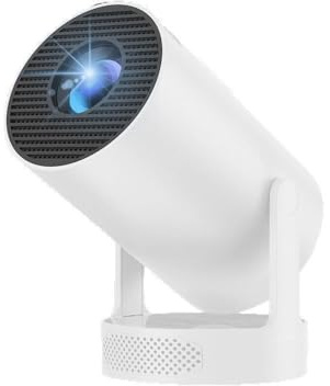 Miniprojektor med 4K-stöd, bärbar smart projektor WiFi Bluetooth, automatisk 180° trapeskorrigering och inbyggd högtalare för hemmabio och utomhusfilmkvällar.