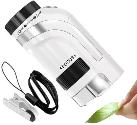 Microscope Enfant Portable 50-300x, Microscope Numérique pour Enfant, Microscopes de Poche Éducatif avec LED, Jouet Scientifique Filles Garçons 4-16 Ans, pour Environnement Scolaire Extérieur