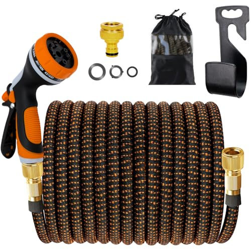 TOPWAYS Expandable Garden Hose Pipe, Garden Hoses with 10 Function Spray Nozzle Hosepipe Fittings Retractable Expanding Water Hosepipes for Gardening (75FT/23 Meters)