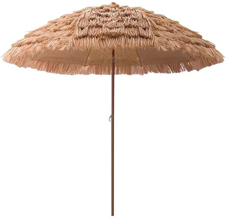 6.23ft/1.9m Height Beach Umbrella Tilt Natural Tiki Umbrella Height Adjustable Thatched Tiki Umbrella 8 Ribs for Beach Pool