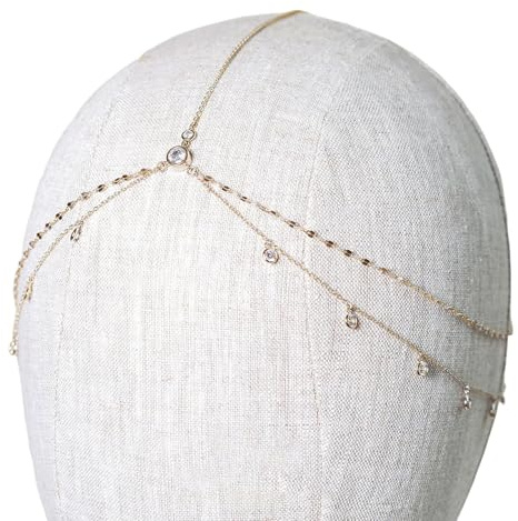 Boho-stil huvudkedja strass hänge dubbelt lager elegant huvudbonad brud panna kedja smycken gåva hårtillbehör