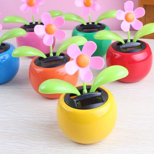 4 decorazioni per auto a energia solare a forma di fiore danzante – Ornamenti oscillanti con disegni di api margherite coccinelle per cruscotto scrivania ufficio