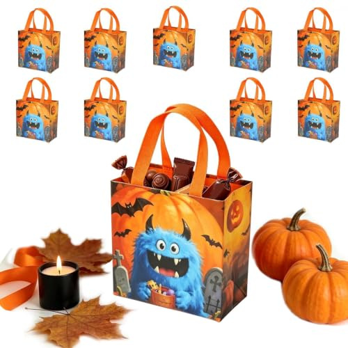 Halloween godispåsar med handtag 10 delar katt godis eller godis | Roliga Snacksfickor för Leksaker Snacks Karneval Dekoration Hus Holiday Shopping