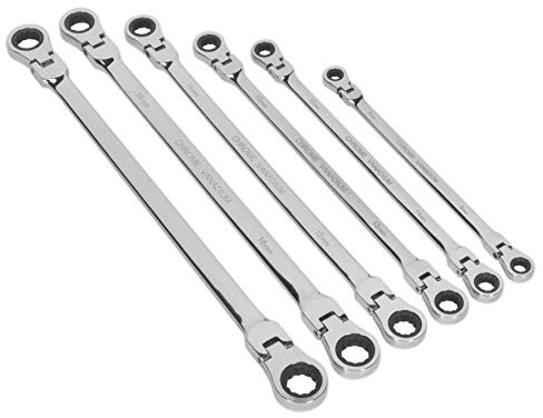 Sealey AK63832 Flexi-Head doble End Ratchet Llave De Anillo ((6 unidades, extralargas, métricas